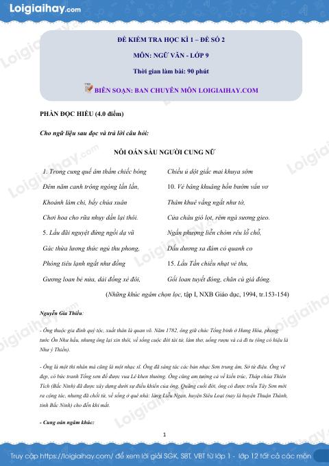 Đề thi học kì 1 Văn 9 - Đề số 2